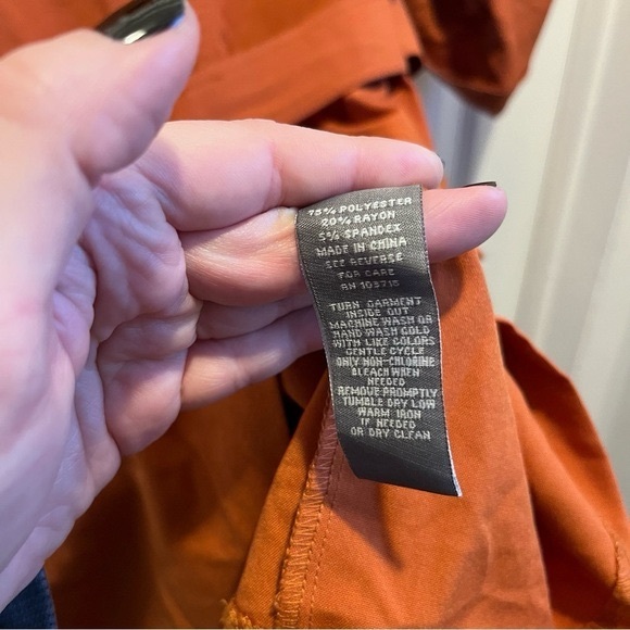 Sharagano Dress orange women Large belt midi summer pocket shirt sleeve - Picture 4 of 6